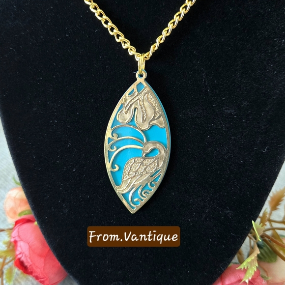🦚🔵 Vintage Peacock Filigree Silver Necklace ⛓️ - Picture 2 of 4
